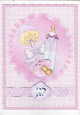 Baby Girl Rattle, Bottle & Dummy by Susan Cummings