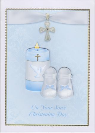 Candle & Bootees Christening Card - Your Son by Susan Cummings