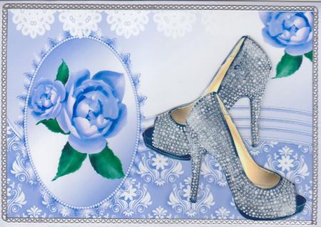 Black Diamante Shoes with Lilac Roses & Lace A4 by Susan Cummings