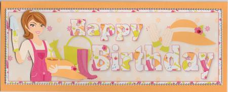 Gardening Lady Happy Birthday Word Dl Topper by Susan Cummings