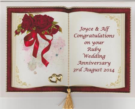 Open Book Ruby Wedding Anniversary Card with Insert by Susan Cummings