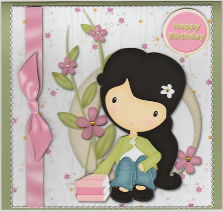 Birthday Girl Sitting in Flower Frame Card Front by Susan Cummings