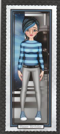 Blue Emo Girl Large Dl Card by Susan Cummings