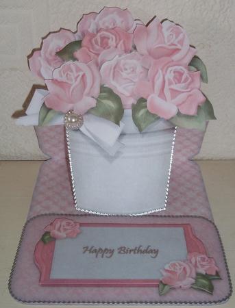 Pot of Pink Roses Shaped Easel Card Kit by Susan Cummings