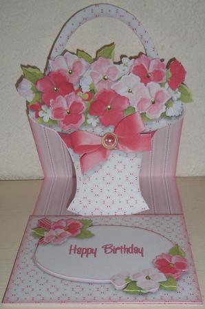 Pink Flower Basket Shaped Easel Card Kit by Susan Cummings