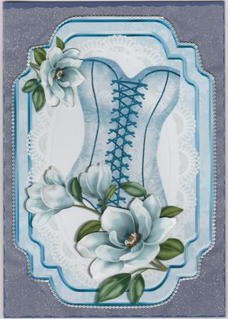 Pretty Blue Magnolia with Basque on Lace by Susan Cummings