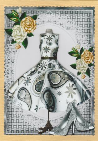 Paisley Dress with Shoes and Peach Roses A4 by Susan Cummings