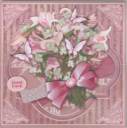 Pink Lilies - 8in x 8in Easel Card by Susan Cummings