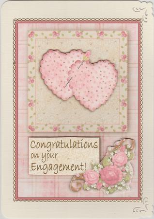 Patchwork Hearts - Engagement Card Front with Decoupage by Susan Cummings