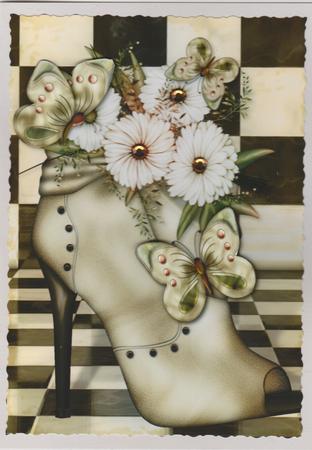 Flowerheads Over Heel Decoupage by Susan Cummings