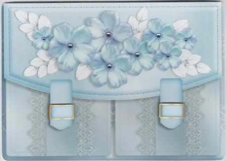Satchel Handbag Tent Card Mini-kit - Blue Satin & Lace by Susan Cummings