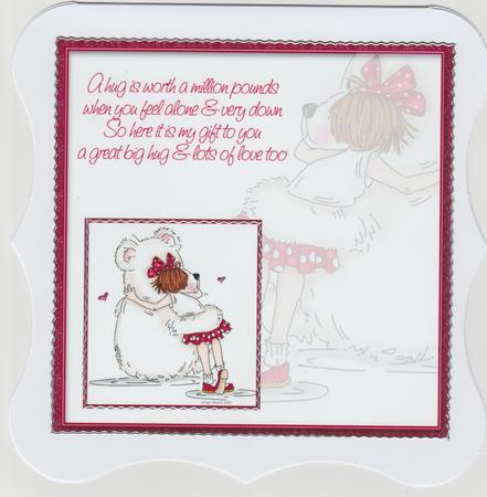 Bear Hug Thinking of You 8x8in Pyramid by Susan Cummings