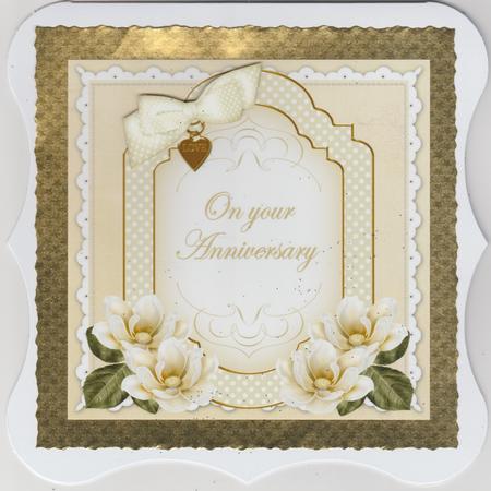 Cream Magnolia Anniversary Fancy 7in Decoupage Topper by Susan Cummings