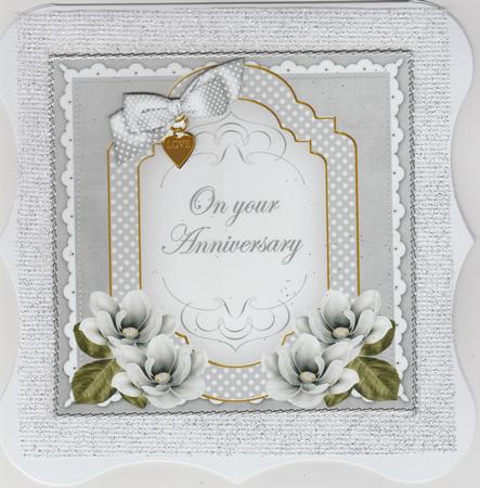 Silver Magnolia Anniversary Fancy 7in Decoupage Topper by Susan Cummings