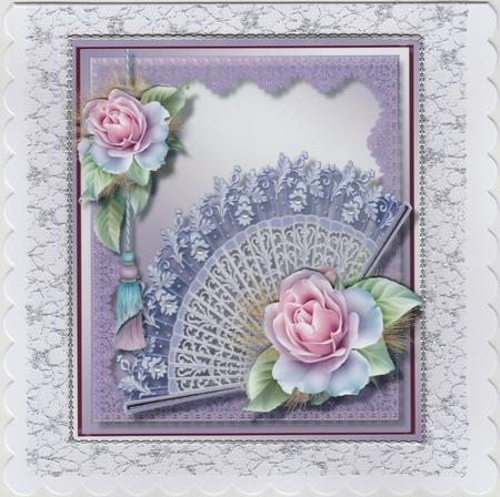 Beautiful Lilac Filigree Fan and Roses  by Susan Cummings