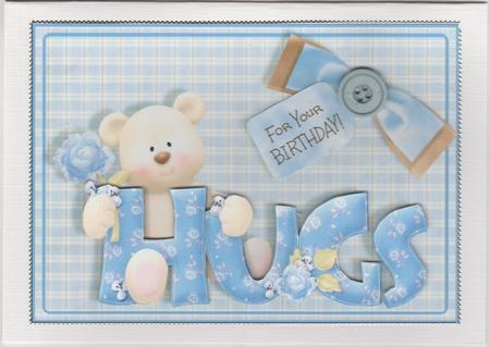 Blue Teddy Hugs - Card Front with Decoupage by Susan Cummings