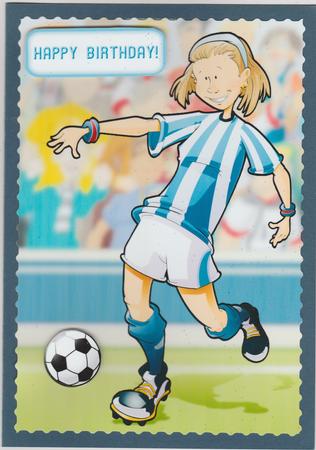 Blue and White Football Girl by Susan Cummings