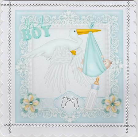Baby Boy Carried by a Stork with His Bottle 8x8 by Susan Cummings