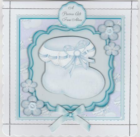 Beautiful Blue Baby Bootie with Flowers 8x8 Mini Kit by Susan Cummings