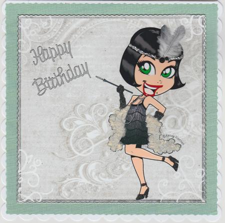 Flapper Girl in Black on Grey 8x8in Step by Step by Susan Cummings