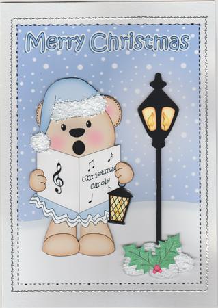 Christmas Livvy Bear Lamp Post 5x7 3D Decoupage by Susan Cummings