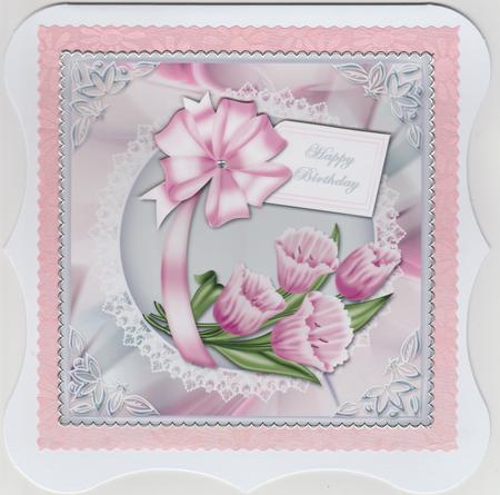 Pink Flowers and Bow Card Front by Susan Cummings