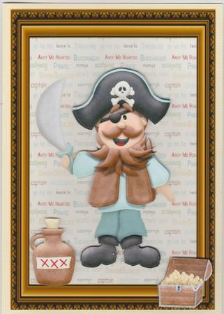 Funny Pirate in Wooden Frame with Treasure Chest by Susan Cummings