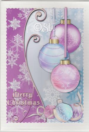 Christmas Ornaments Lilac and Blue Large Card Front by Susan Cummings