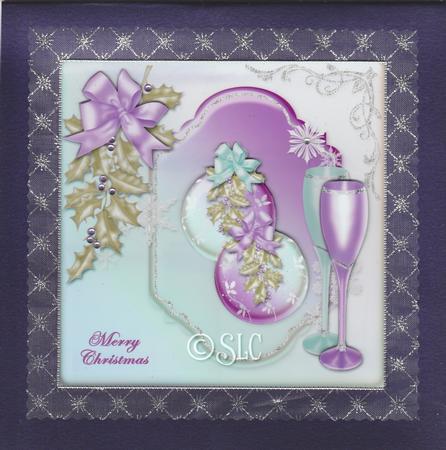 Christmas Baubles Glasses and Holly Card Front by Susan Cummings