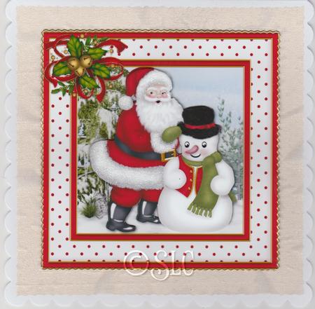 Santa and Snowman Square Card Front by Susan Cummings