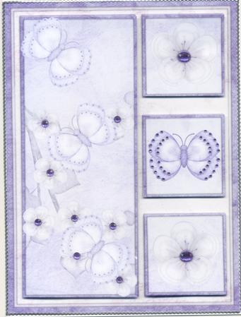 Purple Flutterby Blossoms A5 Card Front by Susan Cummings