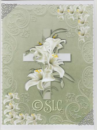 Cross and Lilly Sympathy Card Front by Susan Cummings