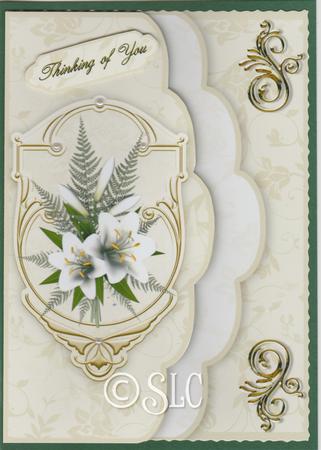 Sympathy Lillies Double Scallop Edge Faux Envelope Card Fron by Susan Cummings
