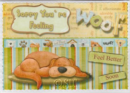 Sorry You're Feeling Woof Get Well Card Front by Susan Cummings