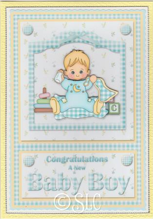 New Baby Boy with Bottle A5 Card Front by Susan Cummings