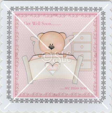 Get Well Card with Decoupage Teddy in Bed by Susan Cummings