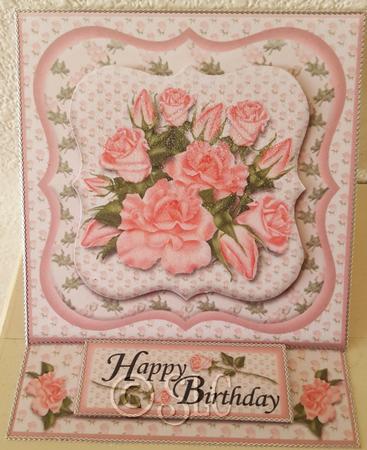 Framed Pink Roses Easel Card Kit and Matching Envelope by Susan Cummings