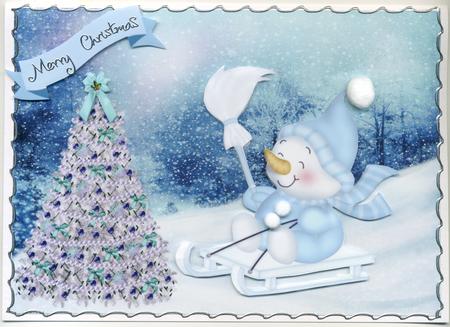 Cute Little Snowman with Christmas Tree by Susan Cummings