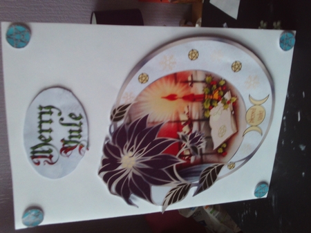 Vintage Yule Ritual Blessed Yule Poinsettia Shaped Oval Quick Card by Susan Goodwin