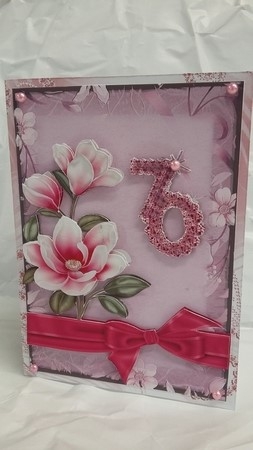 Pink Magnolia 70 Card Front with Decoupage by Susan Green