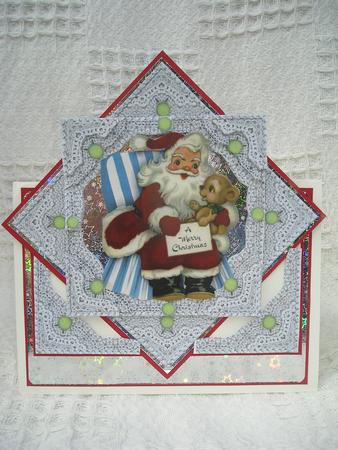 Santa & Teddy Bear Christmas 3D Lace Framed Corner Stacker by susan hickey