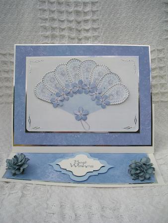 Blue Lace Flower Fan & Pearls Step by Step Birthday Annivers by susan hickey