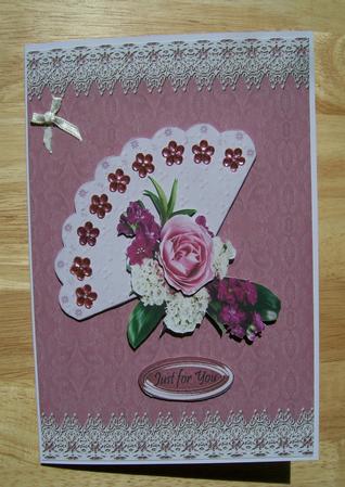 Pink Rose Arrangement on a Fan by Susan Hopkins