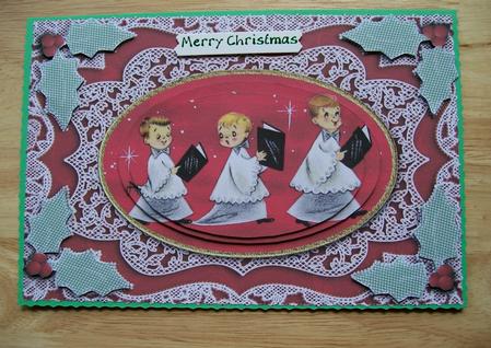 3 Choirboys A5 Lace Oval Card Front Step by Step by Susan Hopkins