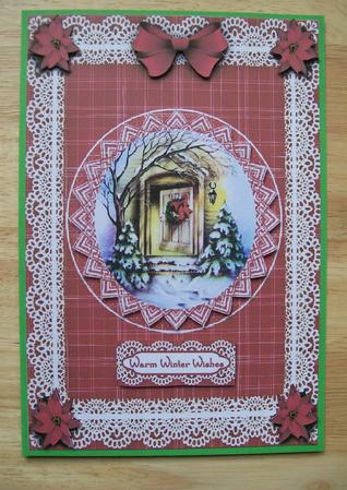 Warm Winter Wishes 'n Lace A4 Card Front by Susan Hopkins