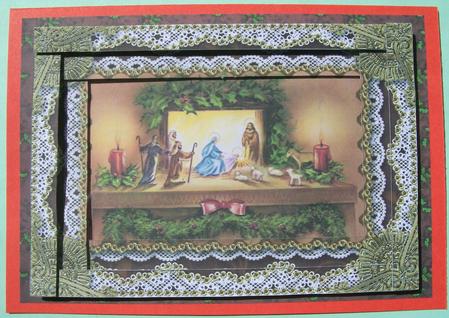Christmas Nativity Spiral Edge Stacker 7x5in Card Front by Susan Hopkins