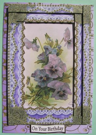 Purple Pansies Spiral Edge Stacker 7x5in Card Front by Susan Hopkins