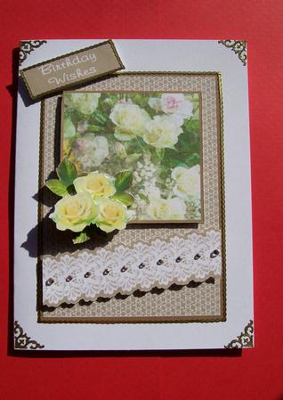 Faded Roses, Lace and Diamonds - Card Front by Susan Hopkins