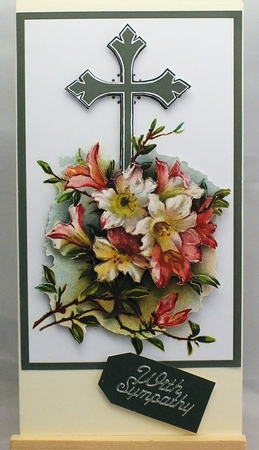 Vintage Flowers on Cross Sympathy or Easter Card Front by Susan James