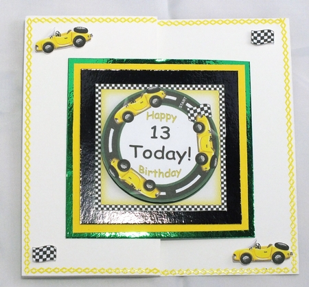Yellow Racing Car 13 Today Decoupage 3D Ring Sheet by Susan James